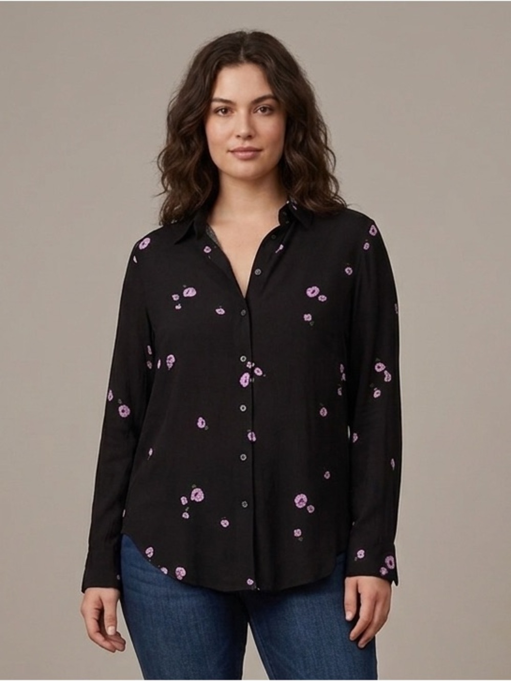 Equipment Femme Sz S Black Ditsy Floral Button Front Casual Shirt